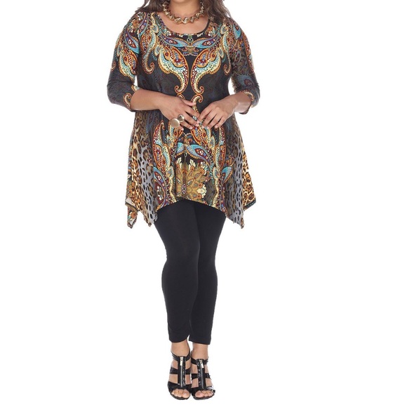 White Mark 3/4 Sleeve Handkerchief Hem Tunic Top (size 1x) - Picture 2 of 16